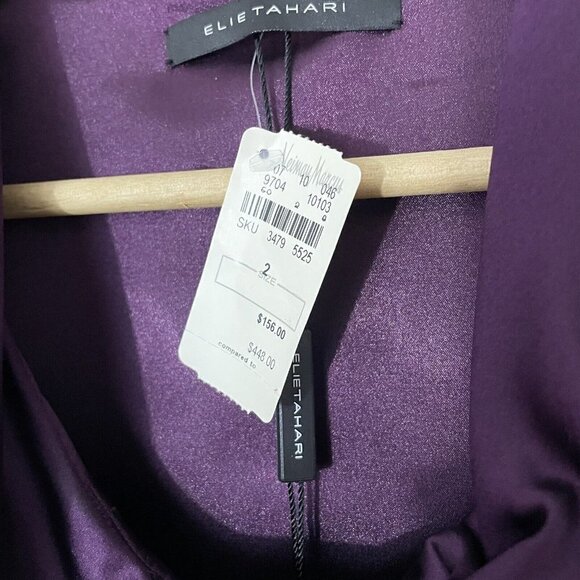 Elie Tahari Sonya Dress Sz 2 Eggplant Purple Wool Silk Fitted Cowl Neck $448 NWT - Picture 12 of 16